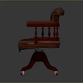 Classic Red Leather Button Tufted Armchair With Carved Wooden Frame And Wheeled Base